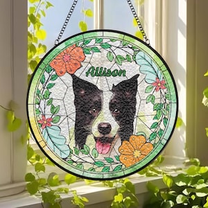 Custom Pet Portrait Stained Glass Suncatcher / Dog SunCatcher Memorial / Dog Portrait Art Suncatcher / Personalized Pet Portrait