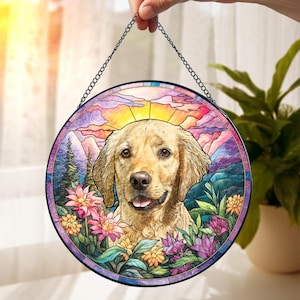 Custom Pet Memorial Stained Glass Suncatcher, Loss of Pet Sympathy Gift, Custom Dog Portrait from Photo, Personalized Custom Art Suncatcher
