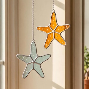 Ocean Starfish Stained Glass Suncatcher for Coastal Home Accent Q24
