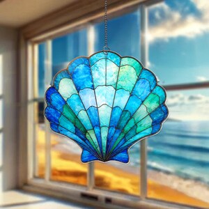 Seashell Acrylic Suncatcher, Coastal Shell Window Hanging Decor, Mermaid Beach House Gift, Ocean Lover  Art
